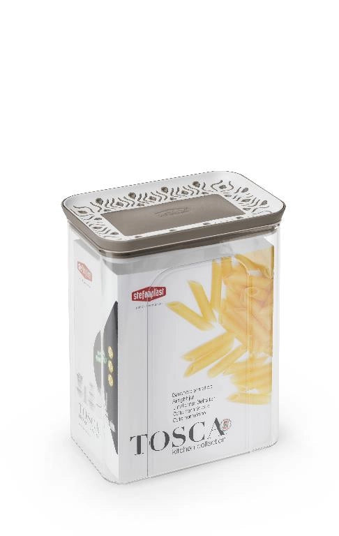 Barattolo da Cucina rettangolare con Tappo ermetico Bianco e Tortora 2,2 litri
