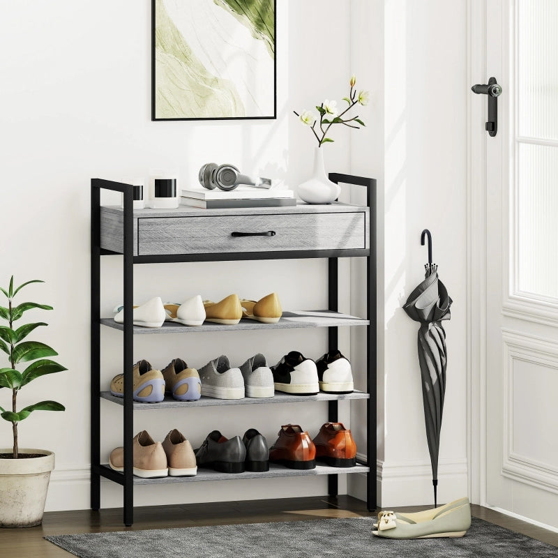 SCARPIERA a 3 ripiani con cassetto 70x30x87,6 cm grigio metallo