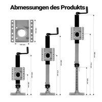 Piede stabilizzatore per rimorchi roulotte, max 900 kg, regolabile in altezza con manovella, con pedale e perno di sicurezza