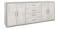 Mobile Basso 4 Ante 4 Cassetti 203x84x41 cm Cemento/Ossido Bianco