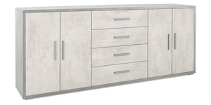 Mobile Basso 4 Ante 4 Cassetti 203x84x41 cm Cemento/Ossido Bianco