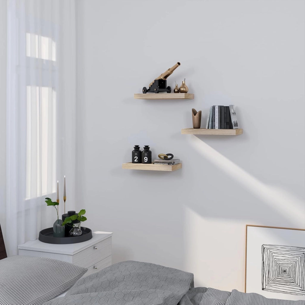 Set di 4 Mensole da Muro, Noce Chiaro, 60cm, in Legno MDF, Librerie Scaffale da Parete Portaoggetti, Stile rétro, Mensole Sospese Decorative per Salotto Cucina Corridoio