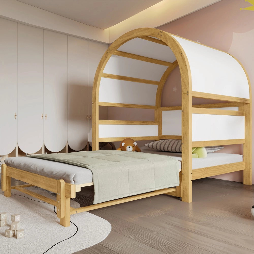 Letto a Soppalco Estensibile per Bambini ¨C MINIMAL ¨C Pino MDF, Bianco/Naturale, 140x200