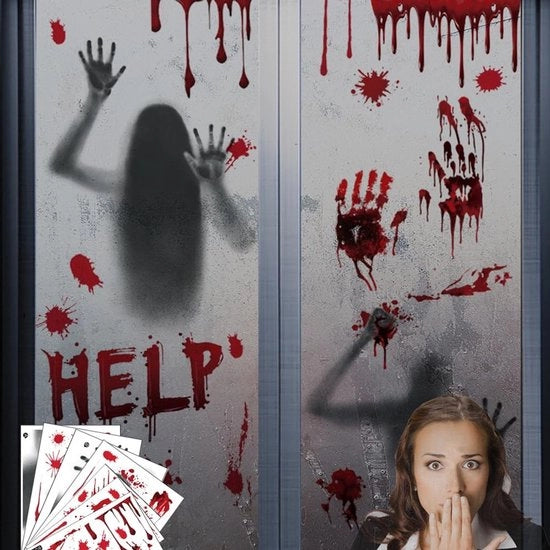 Sticker per finestra Halloween - 7 fogli Horror Stickers - Afdrukkate con sangue - Incisi su entrambi i lati - Riciclabili - Materiali di alta qualità - Stickers decorativi