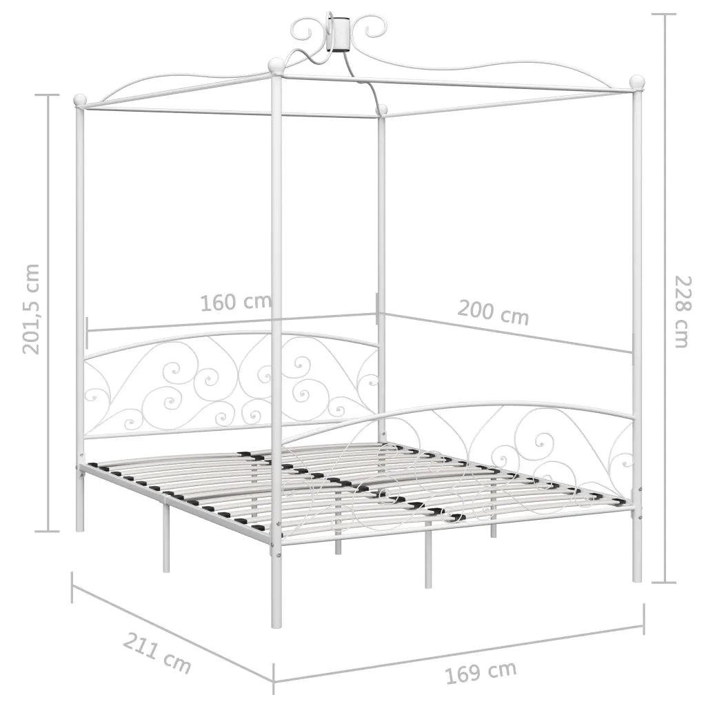 Letto matrimoniale | Letto per adulti | Letto a Baldacchino Bianco in Metallo 160x200 cm