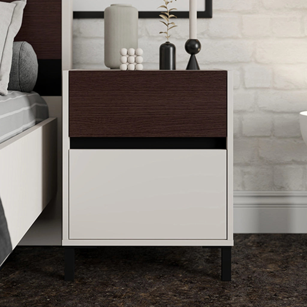 Gili, Comodino 2 Cassetti, 48x40x60h cm Bianco Crema