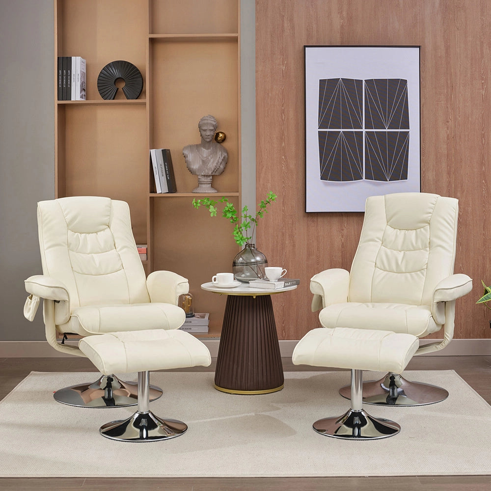 Poltrona massage - Xylo - PU con ottomana e 5 punti massaggio beige
