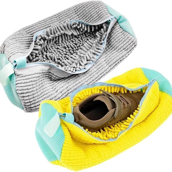 Sacco da lavaggio bagnato 2 in 1 - 39 x 19 cm - Rete fissa - Lavaggio delicato - Sacco da lavaggio bagnato - Lavanderia - Lavatrice - Scarpe/Sneaker - Con cerniera e laccio di attacco