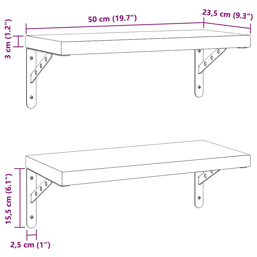 Mensole a Muro 2 pz 50x23,5 cm Argento in Acciaio Inossidabile 3214510
