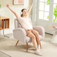 Poltrona per Salotto Moderna in Tessuto Teddy con Cuscino Lombare Sfoderabile, 77x77x83 cm, Beige