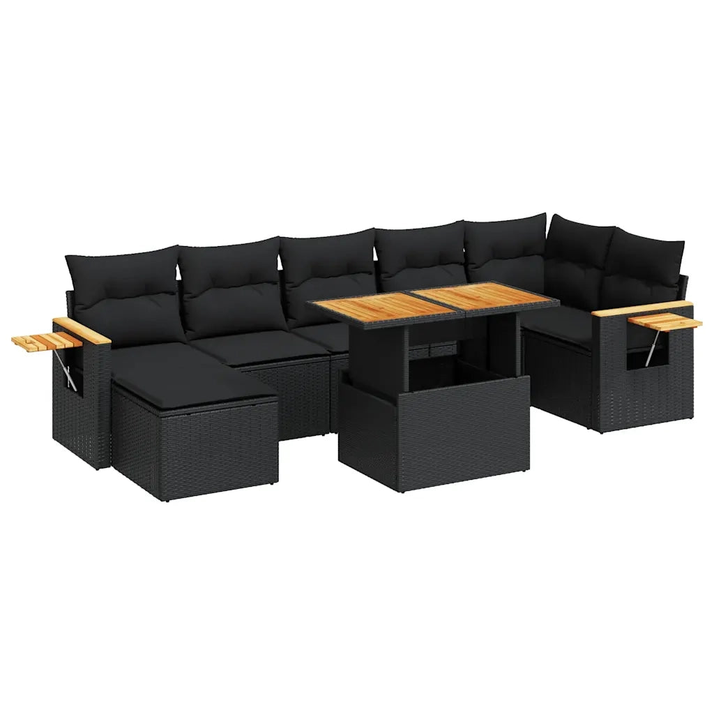 Set Divani da Giardino con Cuscini 8 pz Nero Polyrattan Acacia 3327625