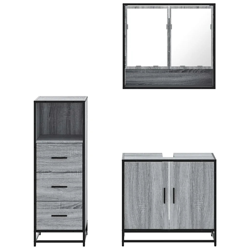 Set Mobili da Bagno | Armadio da bagno 3 pz Grigio Sonoma in Legno Multistrato