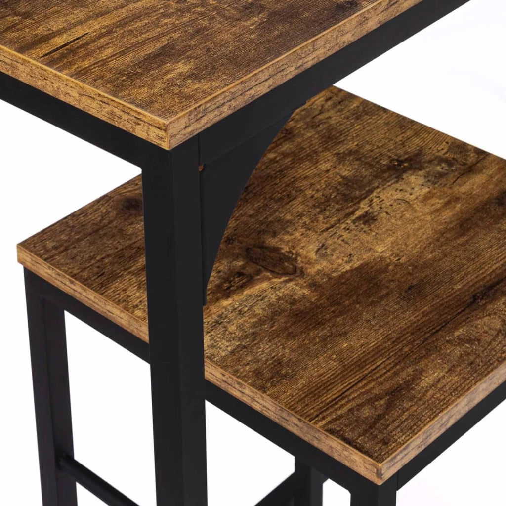 Tavolo da bar e 2 sgabelli DAYTON, alti 95 cm, con effetto anticato, design industriale