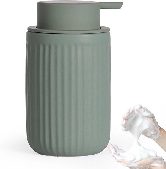 Dispensatore di sapone schiuma verde - ideale per cucina e bagno - 350 ml - ceramica - verde opaco