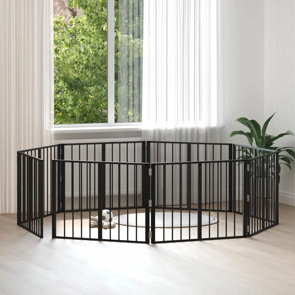 Cancello per cani 8 pcs Nero 80 x 60 cm Acciaio zincato 892012