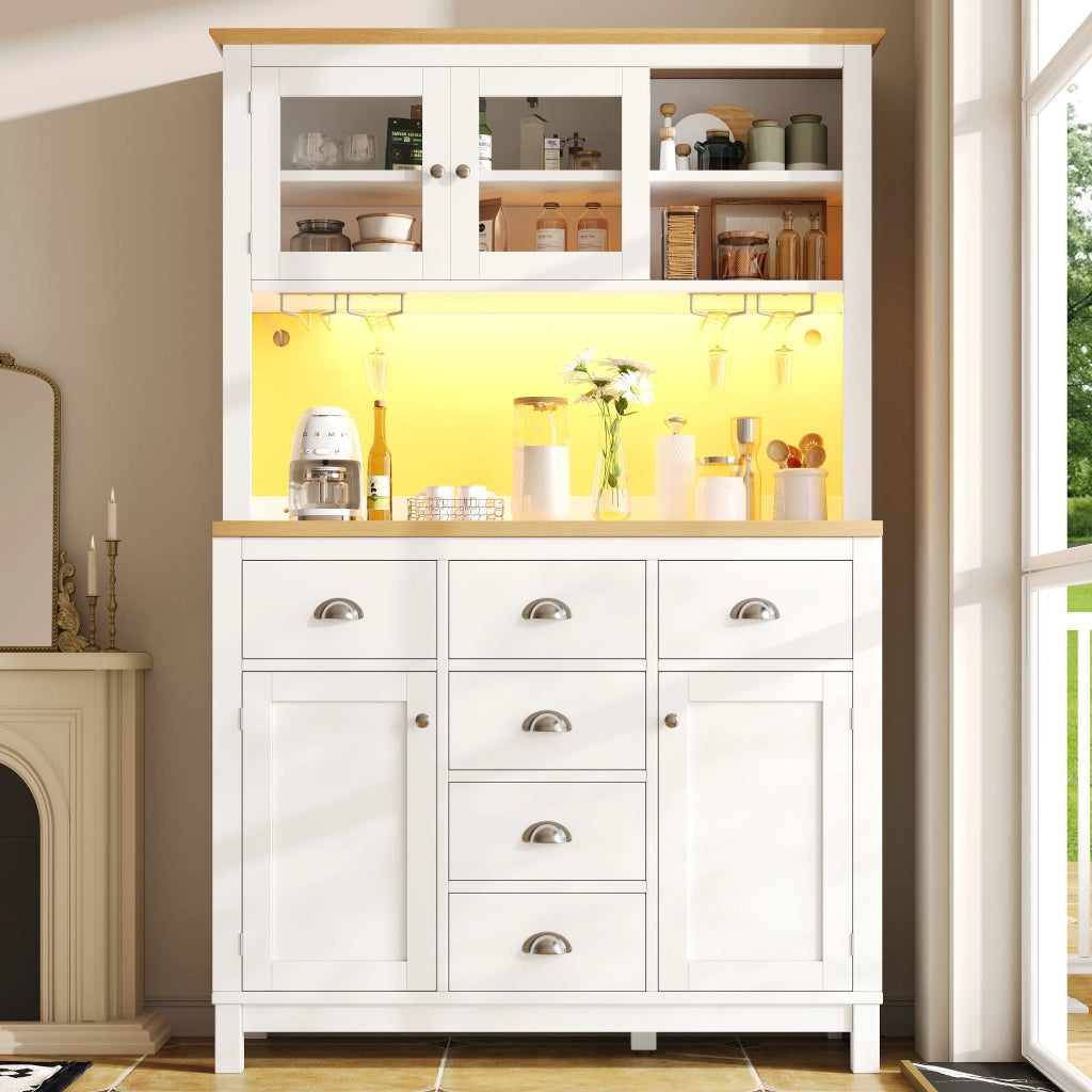 Buffet Credenza con LED ¨C MINIMAL ¨C Verde/Bianco, 4 Ante, 104x40x180cm