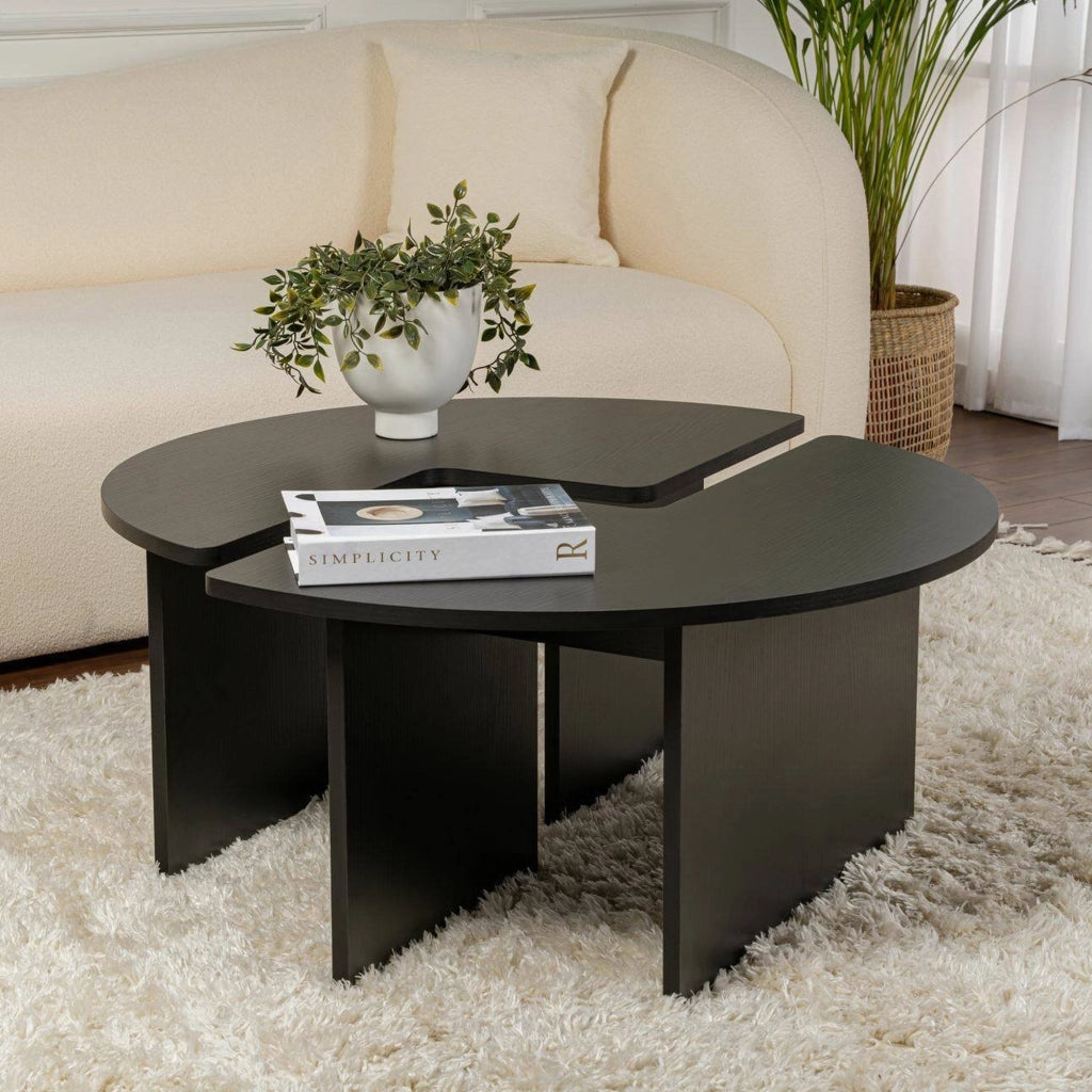 Tavolino da salotto Tairn, Tavolo basso da caffè, Portariviste per divano, Ripiano da soggiorno, 90x90 h41 cm, Nero