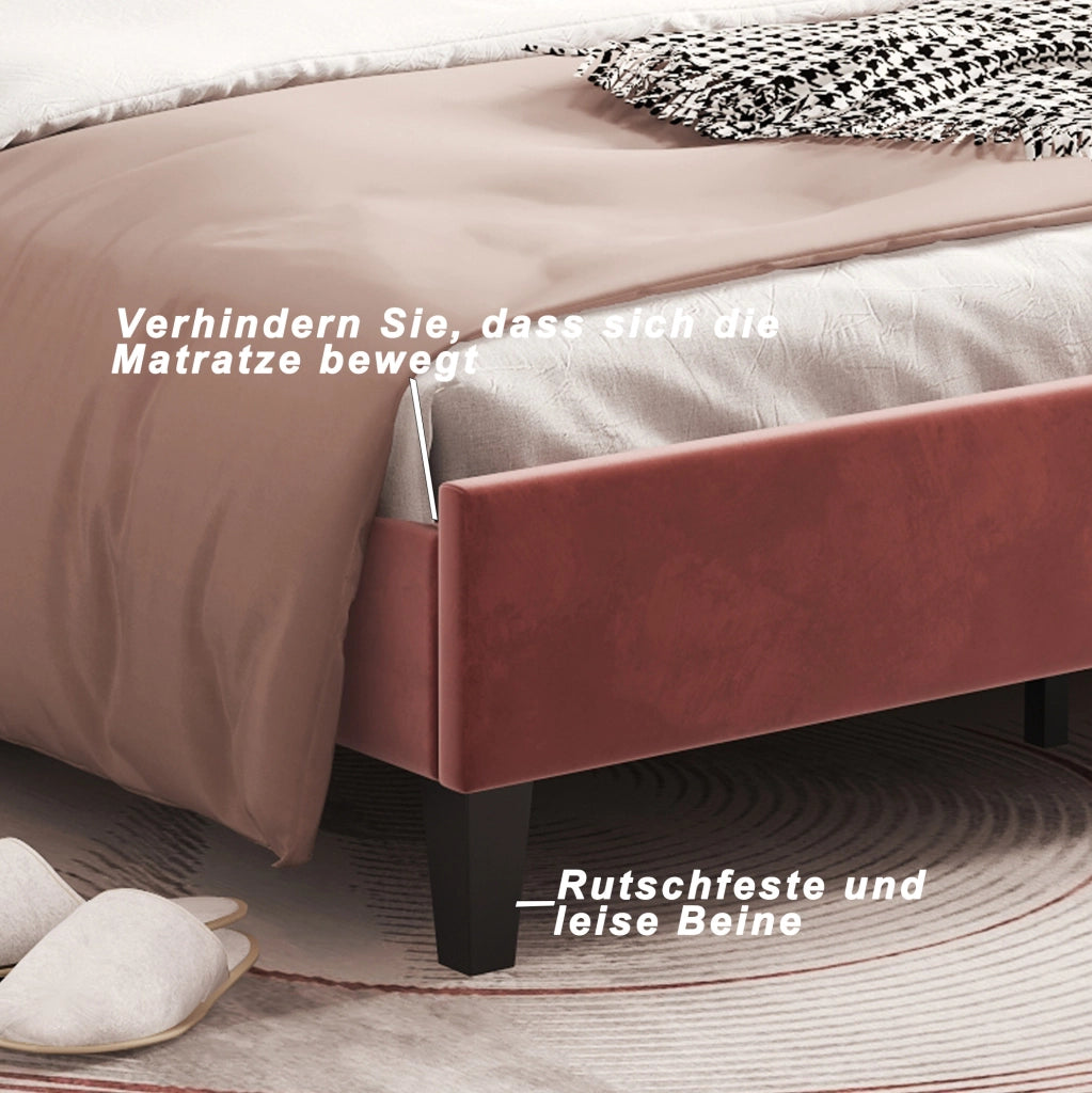 Letto imbottito 90x200 cm in velluto rosso fagiolo con testiera a fiore