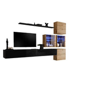 Set di mobili da salotto SWITCH XIX design, colore nero lucido e rovere Wotan.