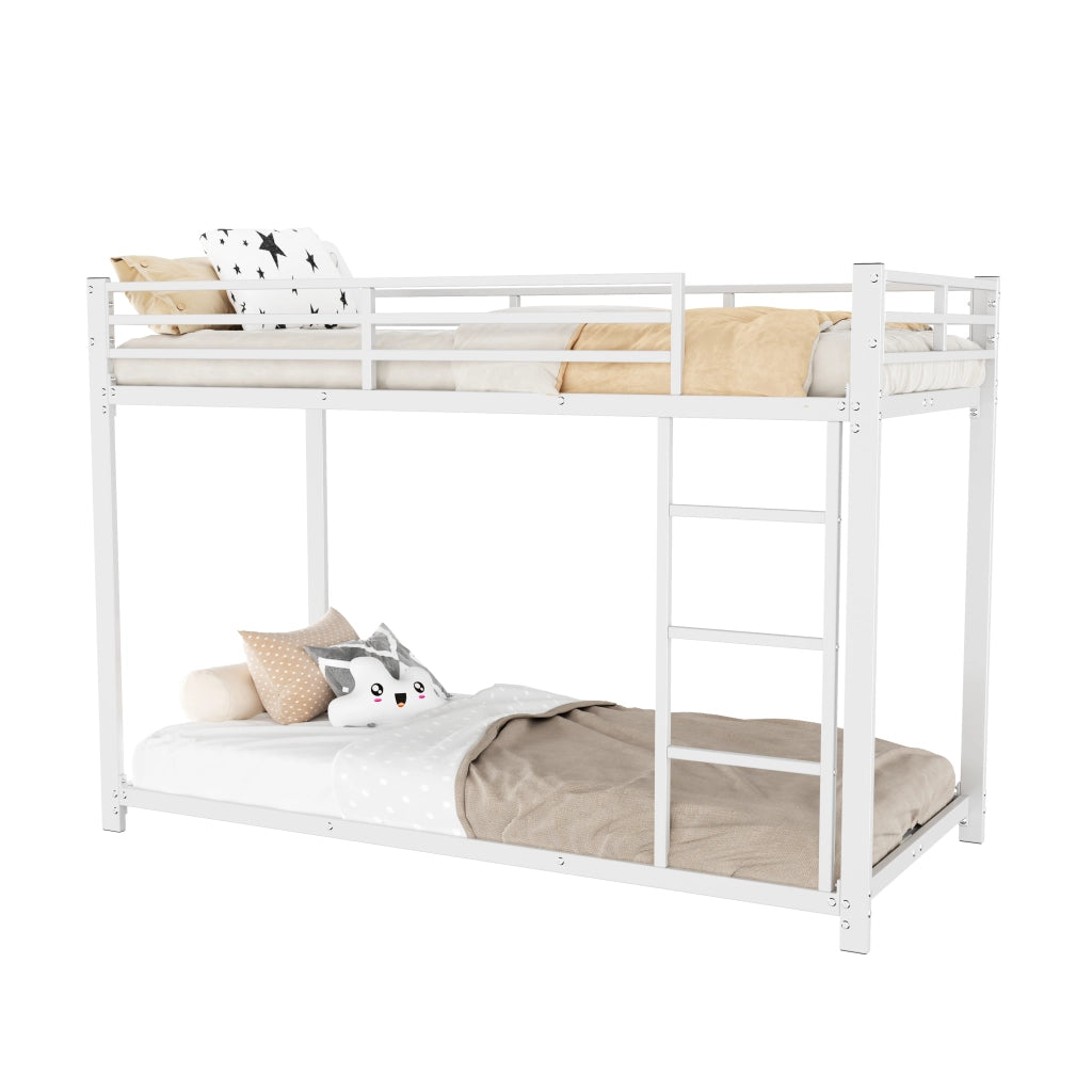Letto a Castello 90 × 200 cm; Letto Singolo con Sponde di Sicurezza; Struttura in Metallo; senza Materasso; Bianco