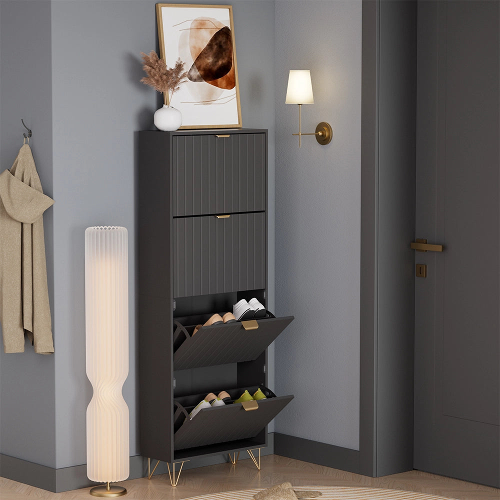 Armadio per le scarpe Helge Nero 60 x 166.7 cm 4 scomparti Vicco