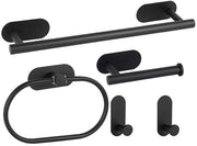 Set di asciugamani per bagno autofissante, comprensivo di asciugamani da bagno, portapolvere, anelli per asciugamani e 2 ganci per asciugamani, realizzato in acciaio inossidabile, non richiede foratura, può essere fissato alla parete - nero.