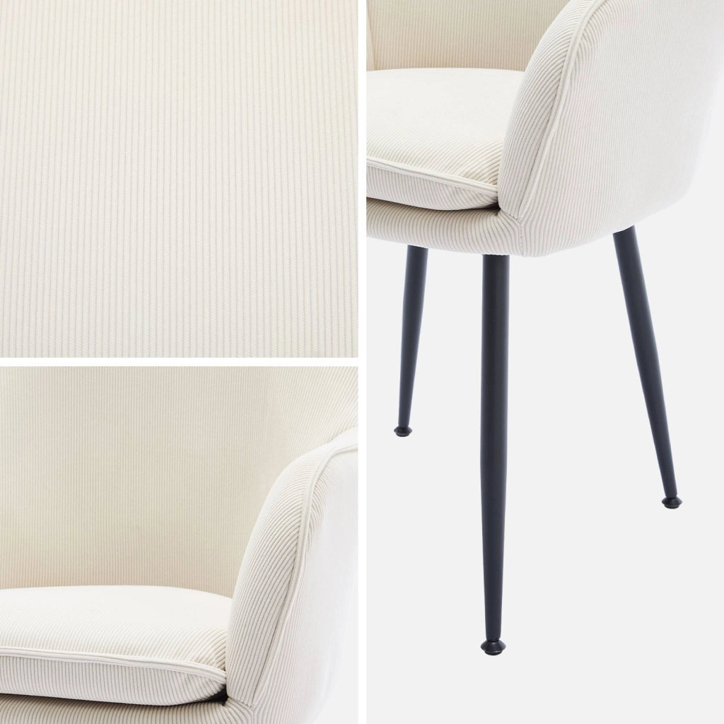 Set 2 poltrone in velluto a coste con gambe in metallo, bianco sporco