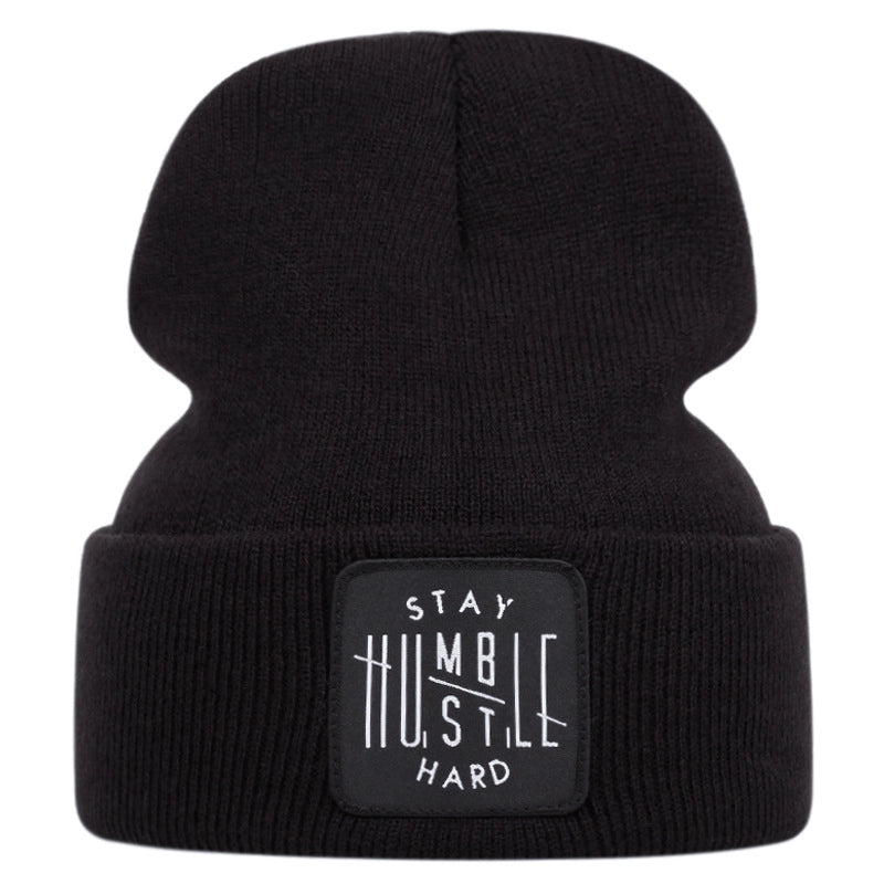 Cappelli invernali caldi lavorati a maglia con ricamo STAY, neri