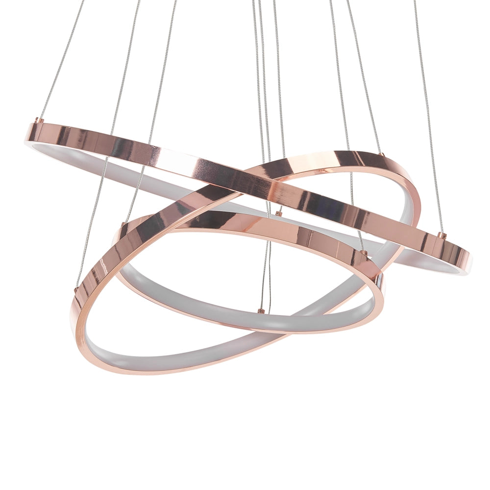 Lampada a Sospensione Moderna Illuminazione Integrata LED 3 Anelli Rotondi Oro Rosa