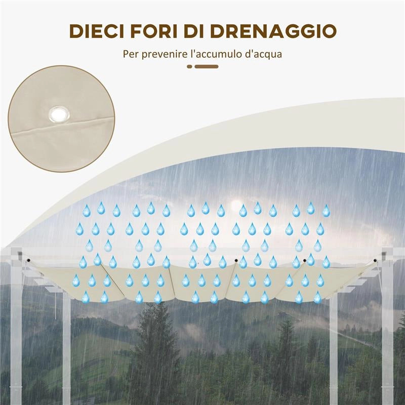 TETTUCCIO DI RICAMBIO PER PERGOLA GAZEBO DA GIARDINO DA 3X4 M IN POLIESTERE CREMA