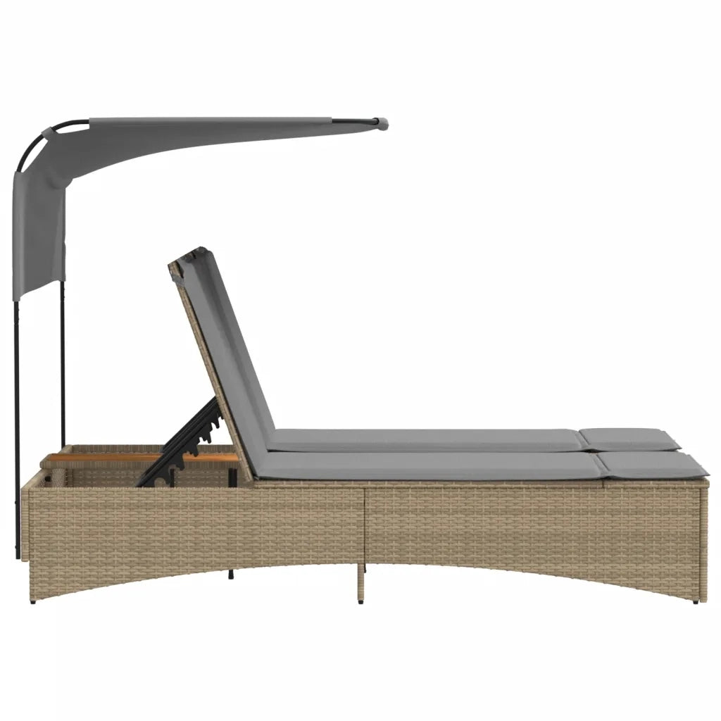 Sdraio da giardino | Lettino Doppio con Baldacchino e Cuscini Beige Misto Polyrattan