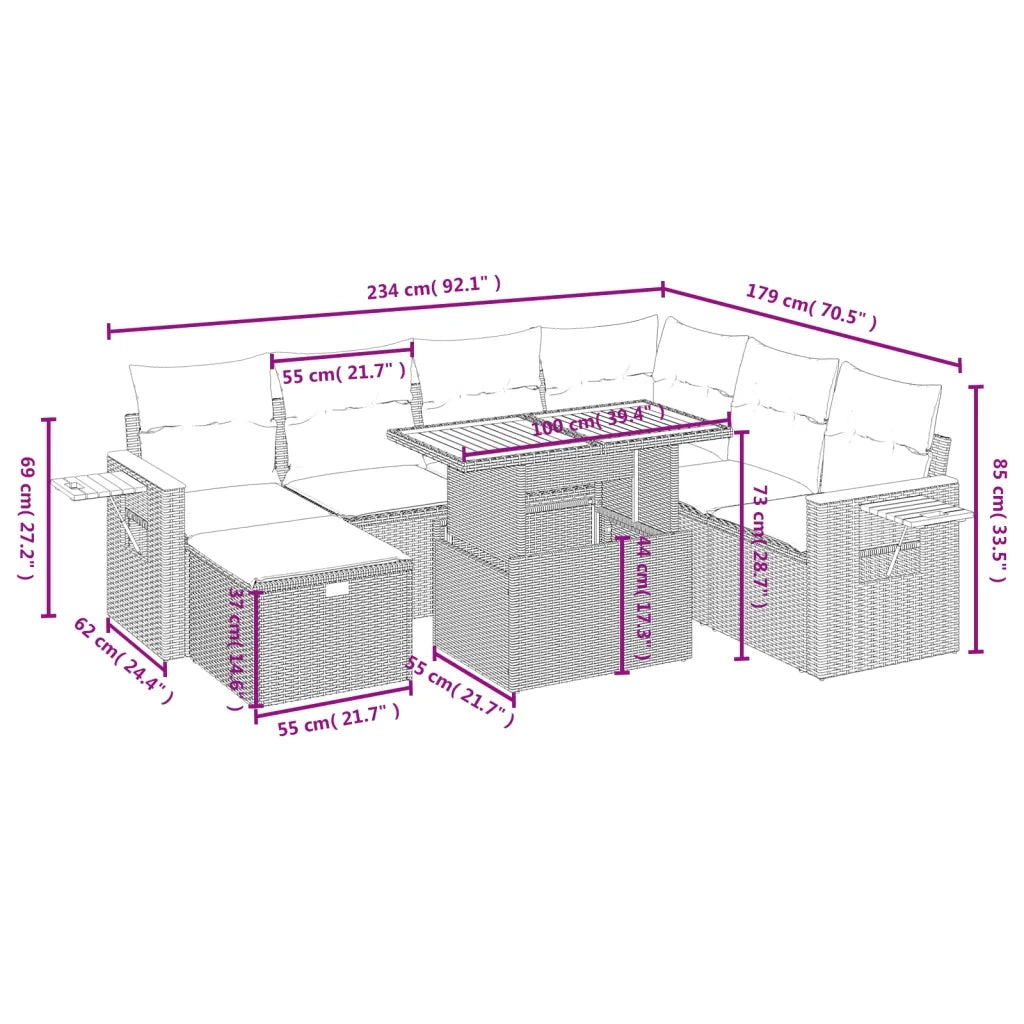 Set Divani da Giardino con Cuscini 8 pz Nero in Polyrattan 3276156