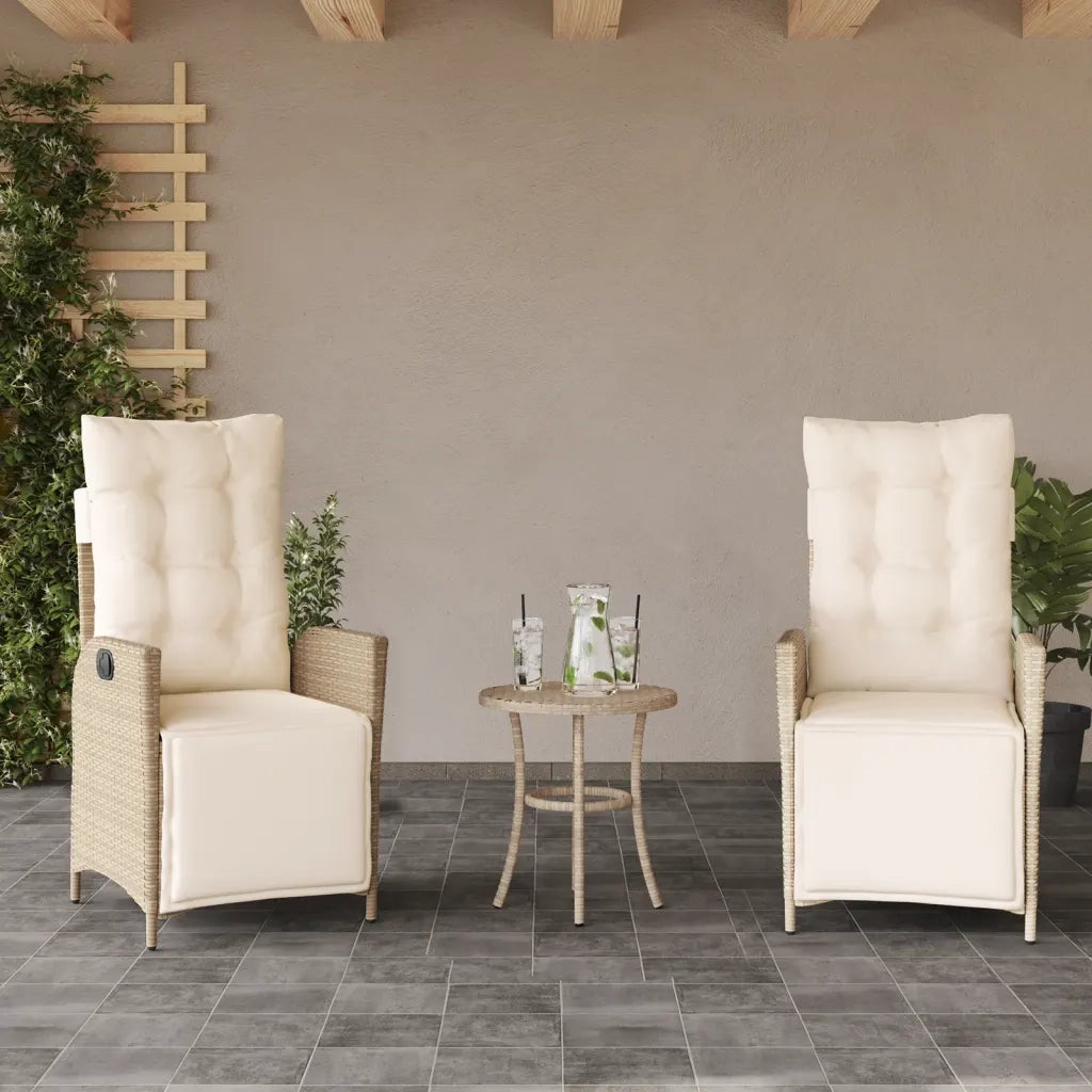 Set da Bistr¨° 3 pz | Set Salotto da Giardino con Cuscini Beige in Polyrattan