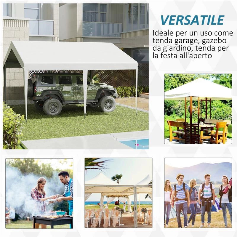 GARAGE PORTATILE 4X4 M CON TETTOIA ANTI UV, PIOGGIA E VENTO PER VEICOLI, MATRIMONI E FESTE - BIANCO