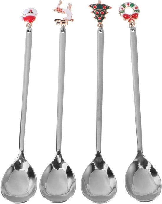 Set di 4 cucchiai di Natale in acciaio inossidabile cucchiai di Natale per regali e accessori da festa