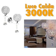 Trade Shop - Applique Da Parete Doppia Lampada Tondo Cristalli Luce Led Caldo 3000 Lampadario -