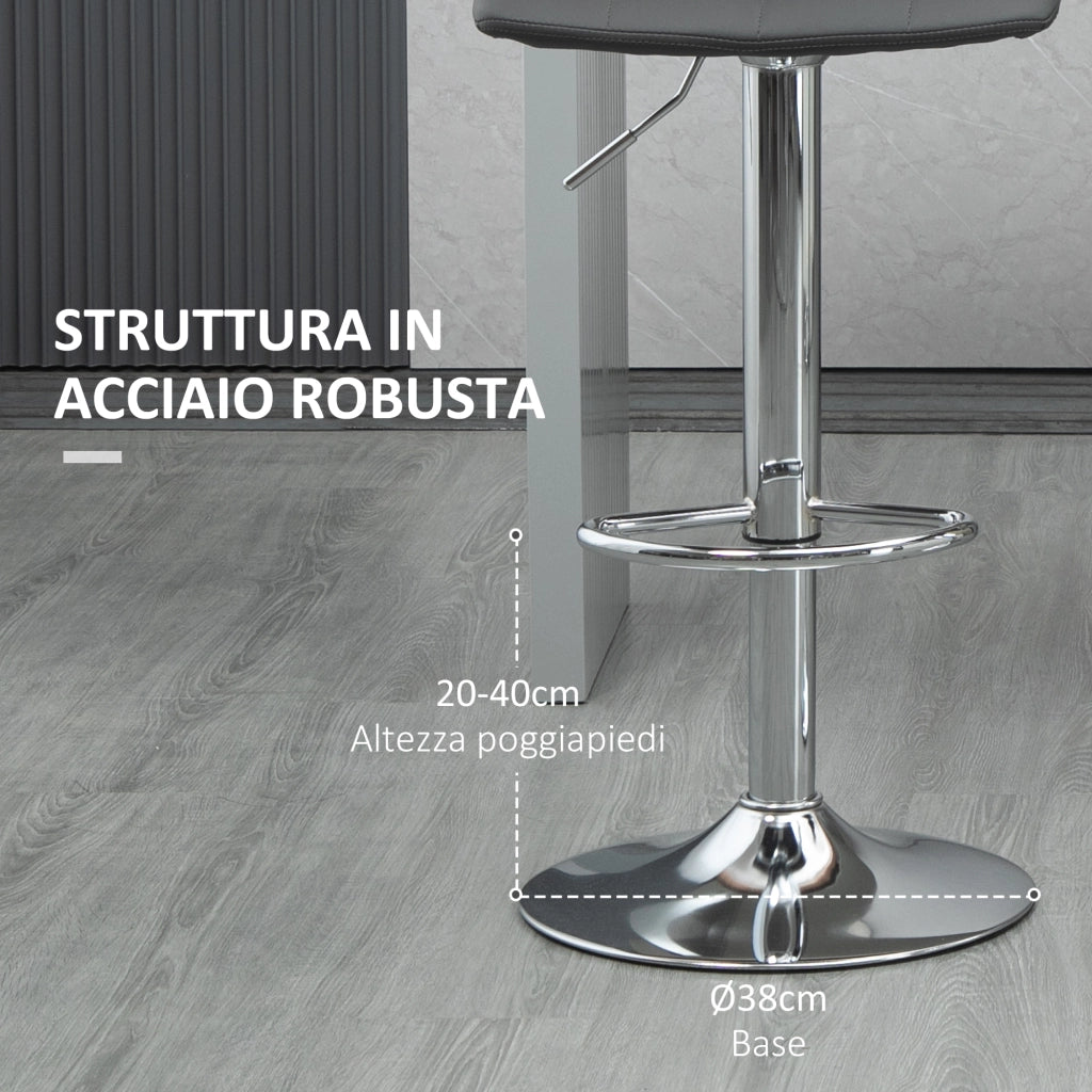 EasyComfort Set 2 Sgabelli Alti Moderno da Bar Girevoli con Schienale e Poggiapiedi, Sedia con Altezza regolabile, 42x45x89-110cm, Grigio