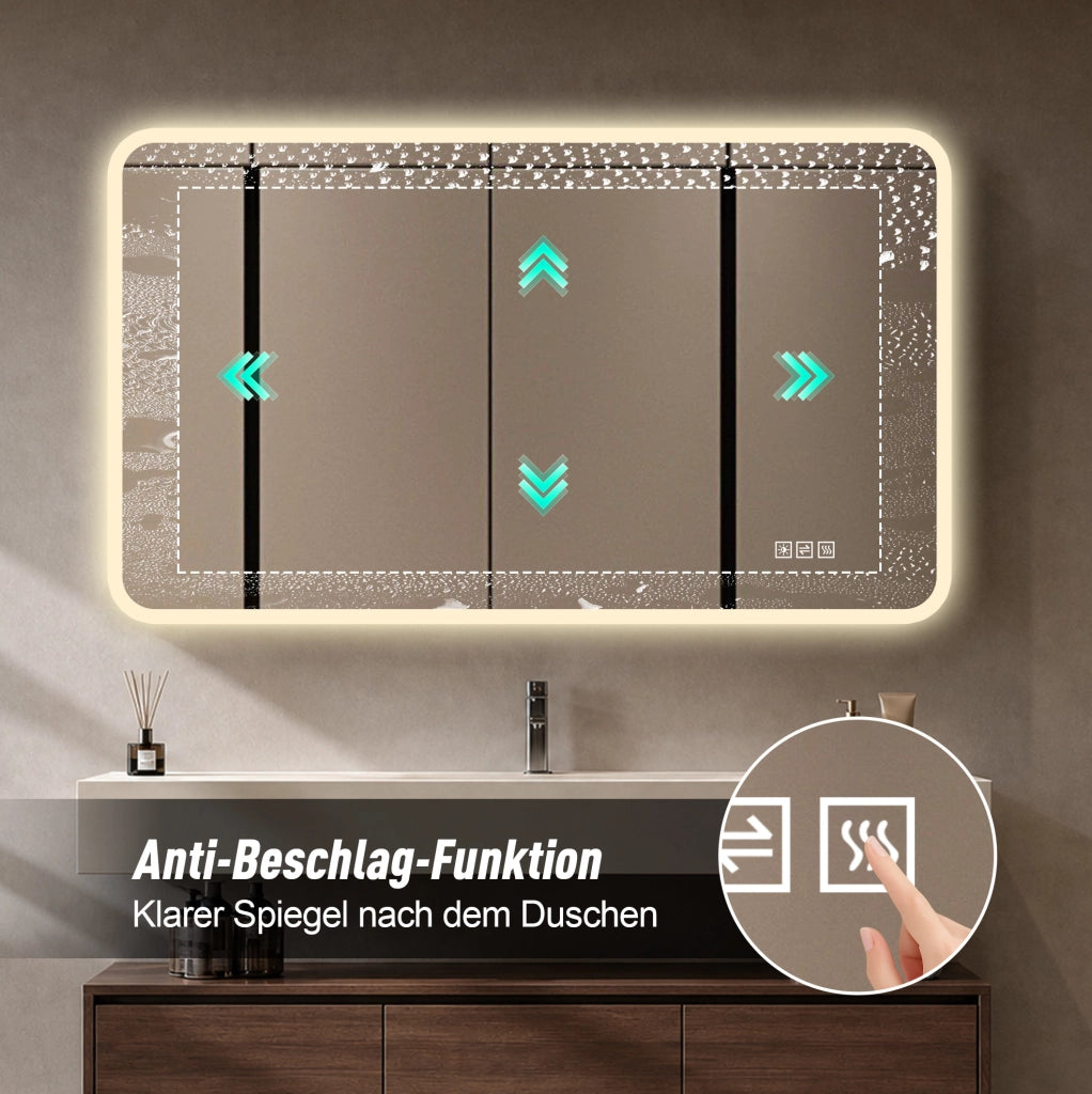 Specchio da bagno LED con bordo in vetro satinato e antiappannamento