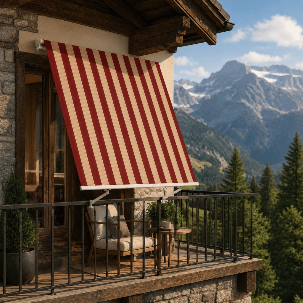 Tenda Da Sole Con Manovella E Struttura In Alluminio Tessuto In Poliestere 280G Protezione Solare Privacy Per Spazi Esterni Balcone Terrazza E Veranda 295x250x50 Cm Rosso E Beige