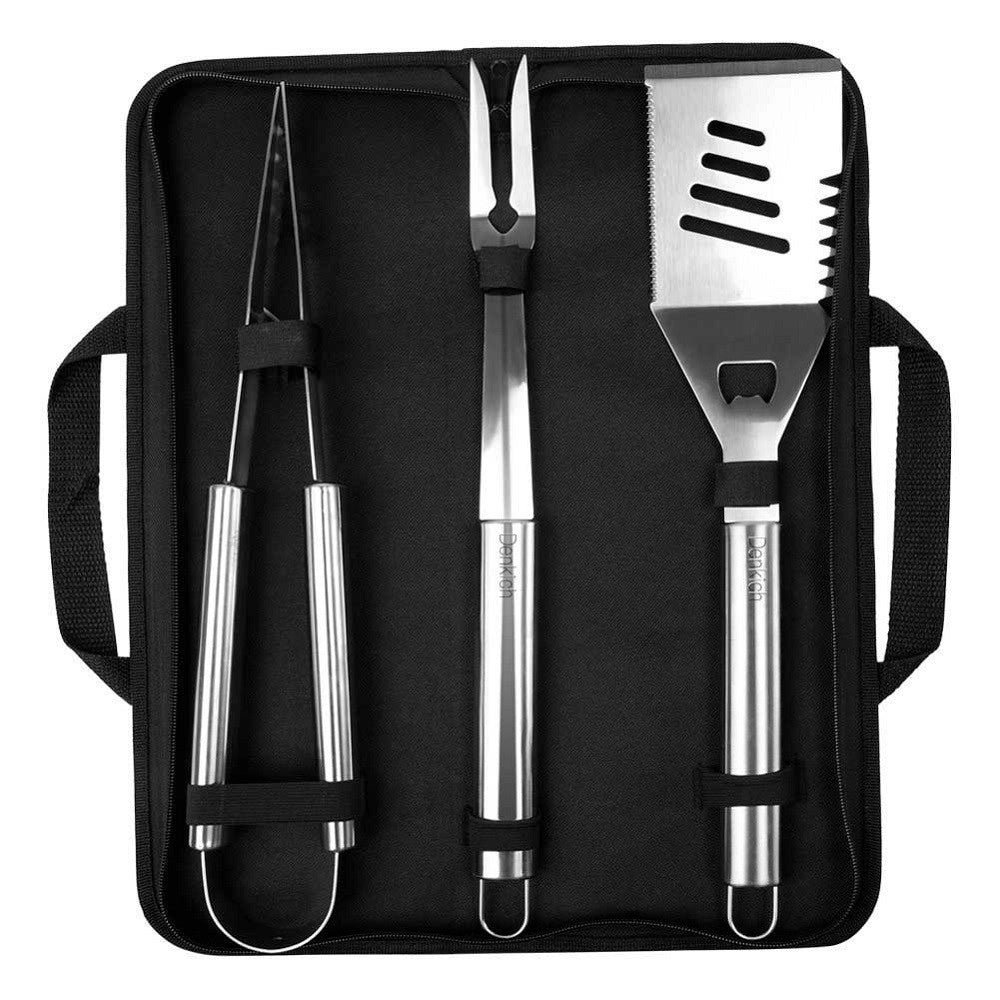 Trade Shop - Set Accessori Utensili Barbecue Bbq Con Forchettone Pinza Spatola Apribottiglia -