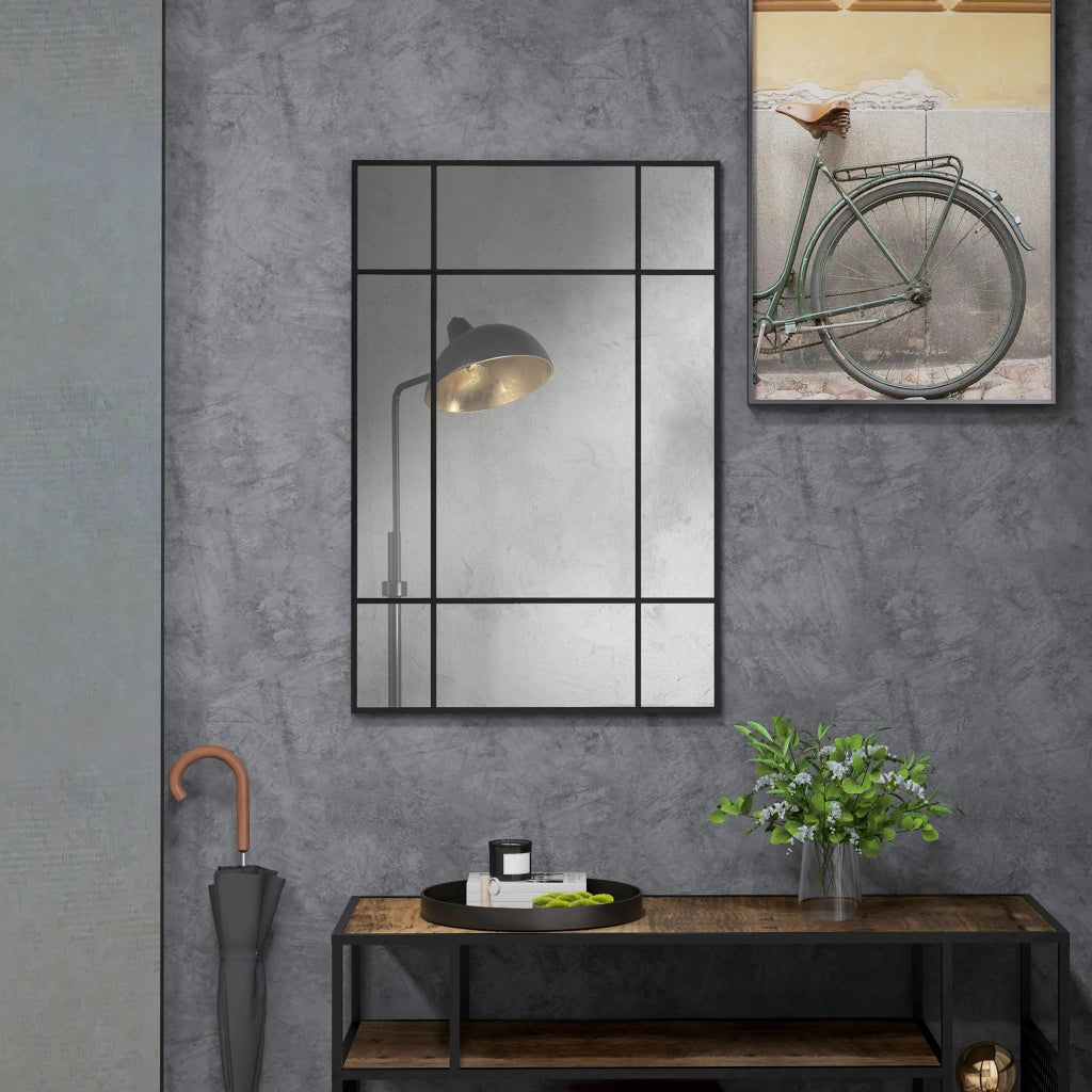 Specchio da Parete Rettangolare con Cornice in Metallo ¨C zephmum ¨C Nero 90x60 cm
