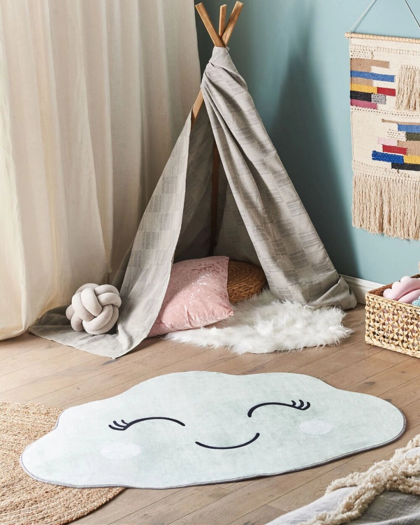 tappeto a pelo corto verde 90 x 120 cm a forma di nuvola per la sala giochi dei bambini