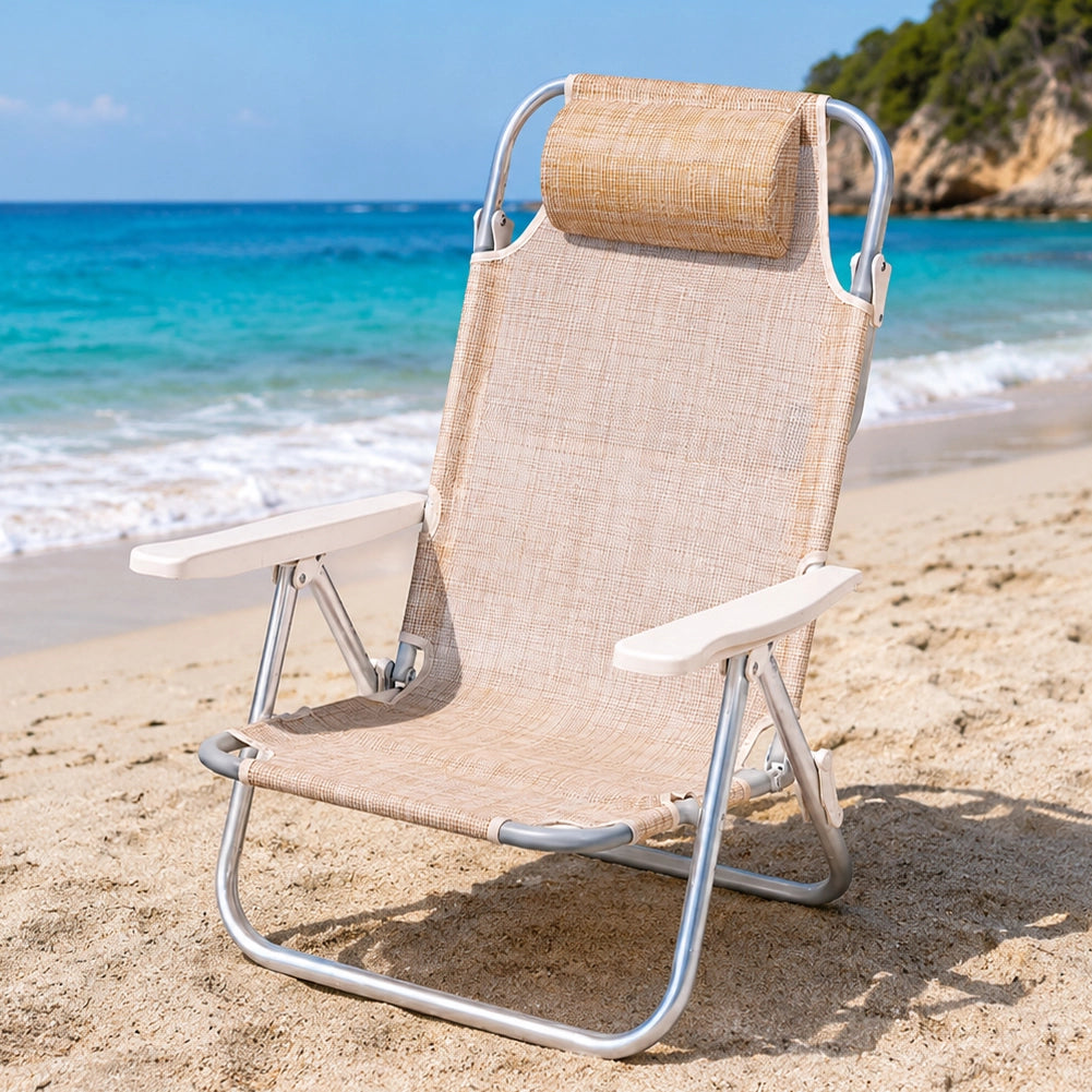 Spiaggina Sedia Prendisole 60x101x78 cm Pieghevole e Reclinabile Beige Melange