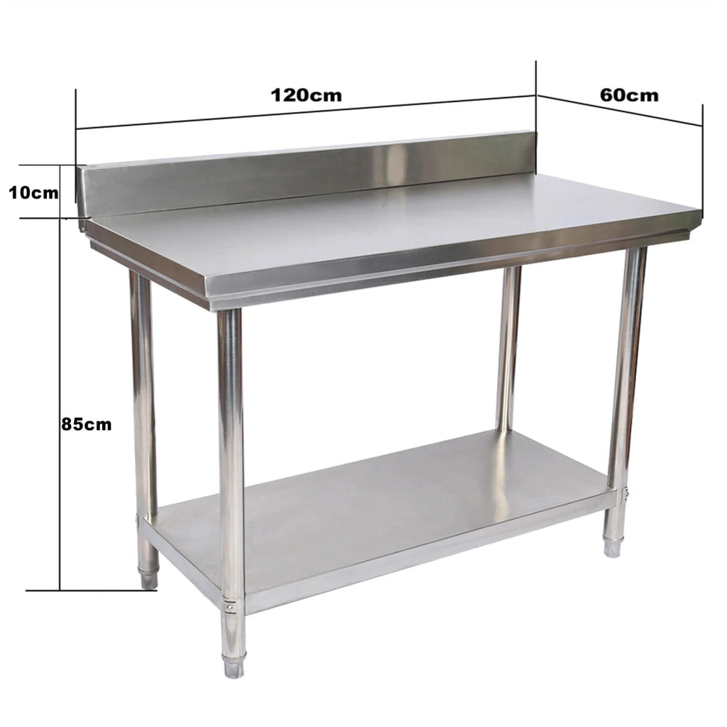 Tavolo da lavoro in acciaio inox con bordo di protezione 120 x 60 x 85 cm 16_0002500