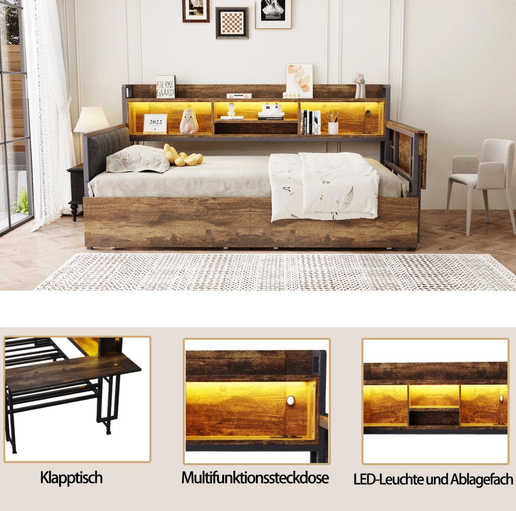 Letto singolo multifunzione 90x200 cm con LED e scrivania