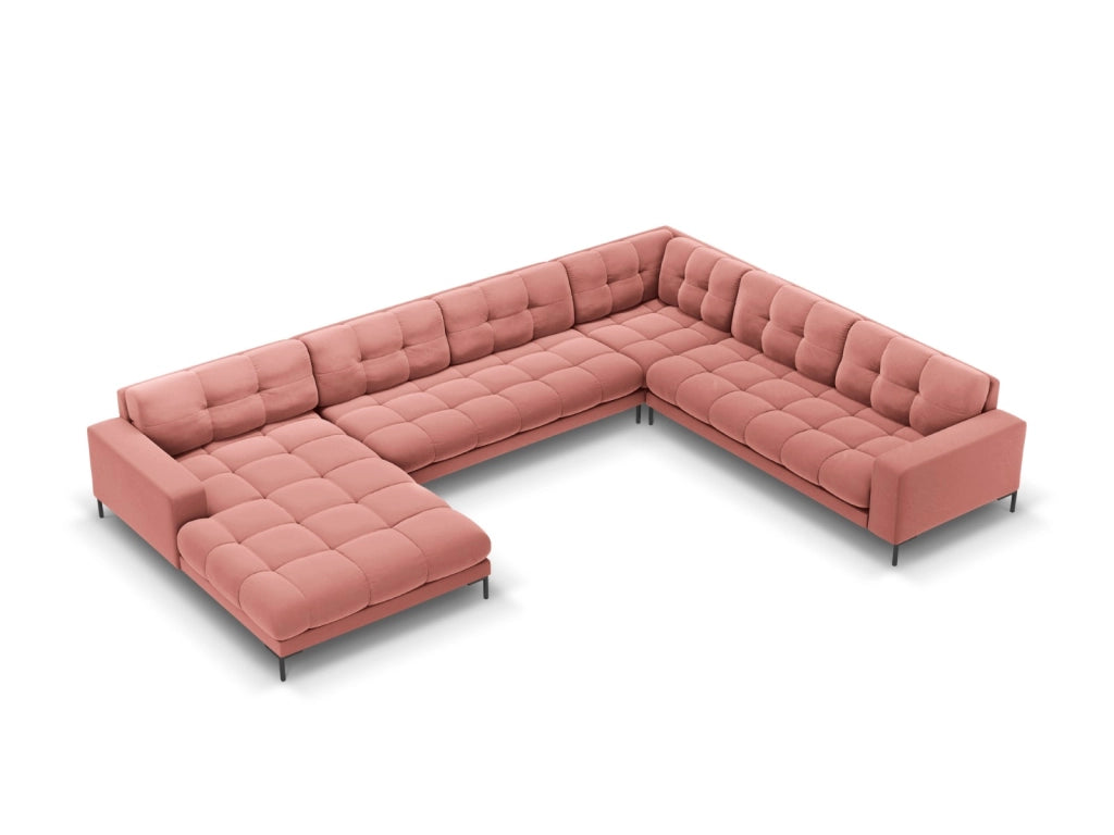 Cosmopolitan Design - Divano panoramico destro "Bali" 7 posti in velluto rosa 