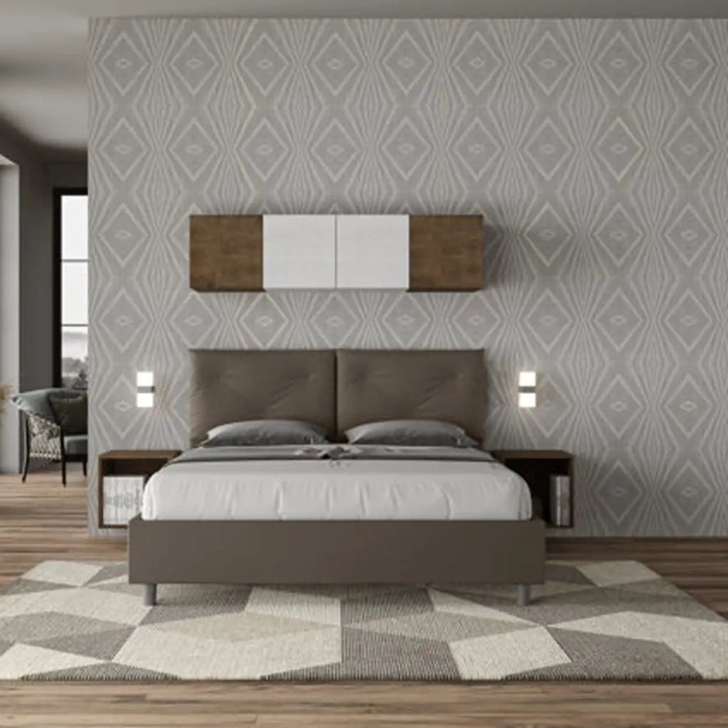 Letto matrimoniale con rete imbottito 160x210 similpelle cappuccino Appia