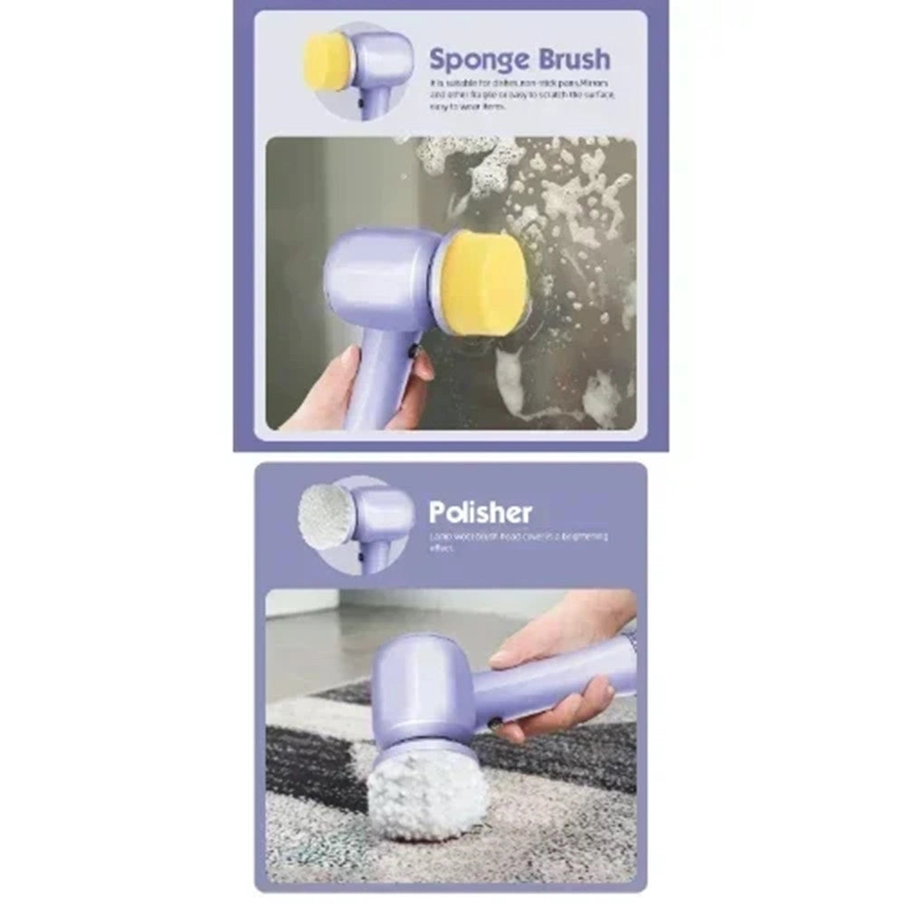 Trade Shop - Spazzola Rotante Elettrica Per Pulizia Multisuperficie Con 4 Testine Ergonomico Q-sz20 -