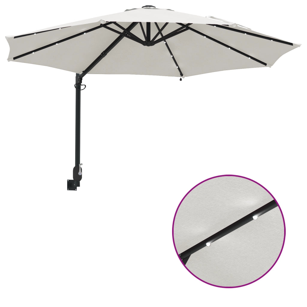 Ombrellone da Giardino a Parete con LED Sabbia 248 cm