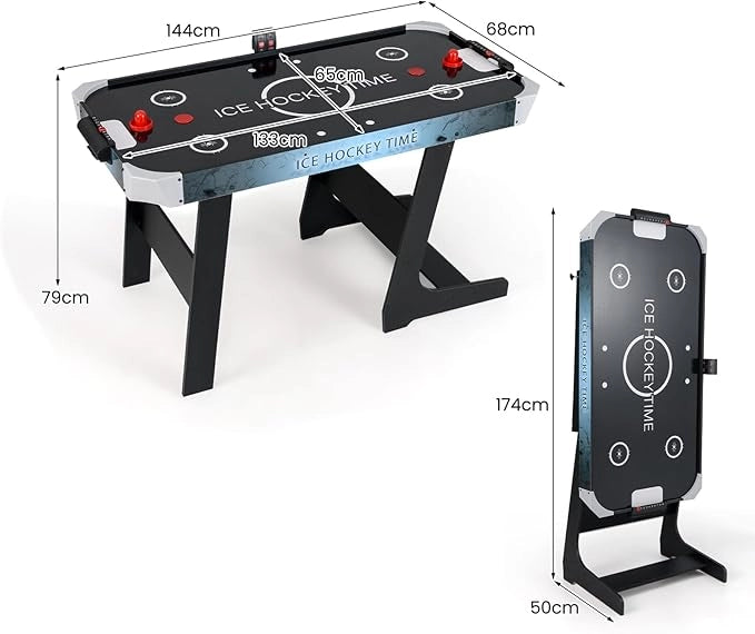 Tavolo da Air Hockey, Hockey da Tavolo Pieghevole con Potente Motore 12V e Tabellone Digitale a LED, 2 Spingitori e 2 Dischi, per Casa Sala Giochi e Ufficio, 144 x 68 x 79 cm